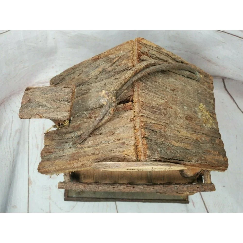 Rare Vintage Mountain Lodge Decorative Real Wood 3d Wood Cabin Bird House Feeder